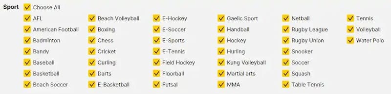 BetWasp Sports Markets