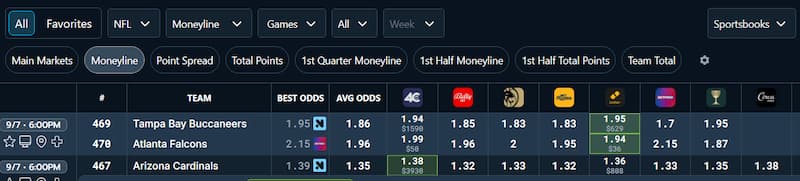 OddsJam Odds real-time odds screen