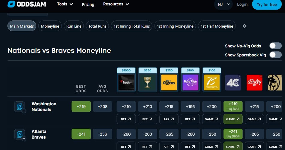 oddsjam mlb baseball betting software