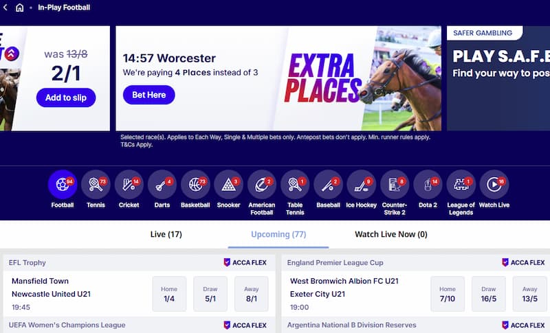 Betfred live in-play markets