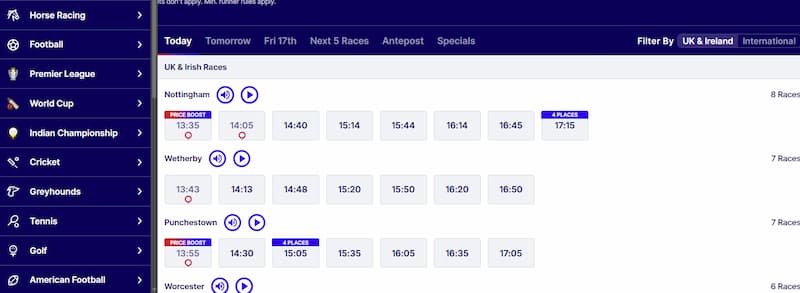 Betfred Sports Markets