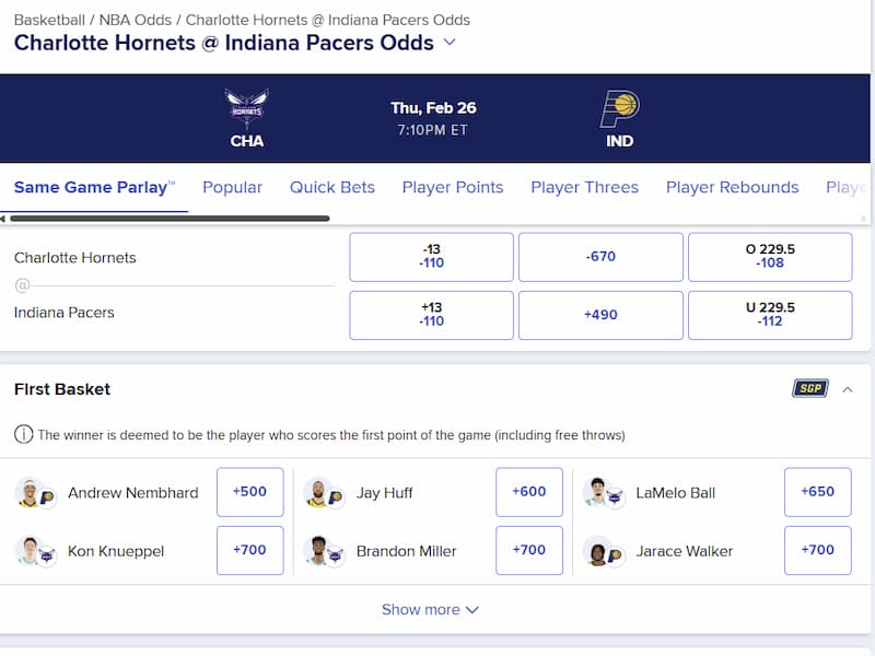 FanDuel Same Game Parlay Builder