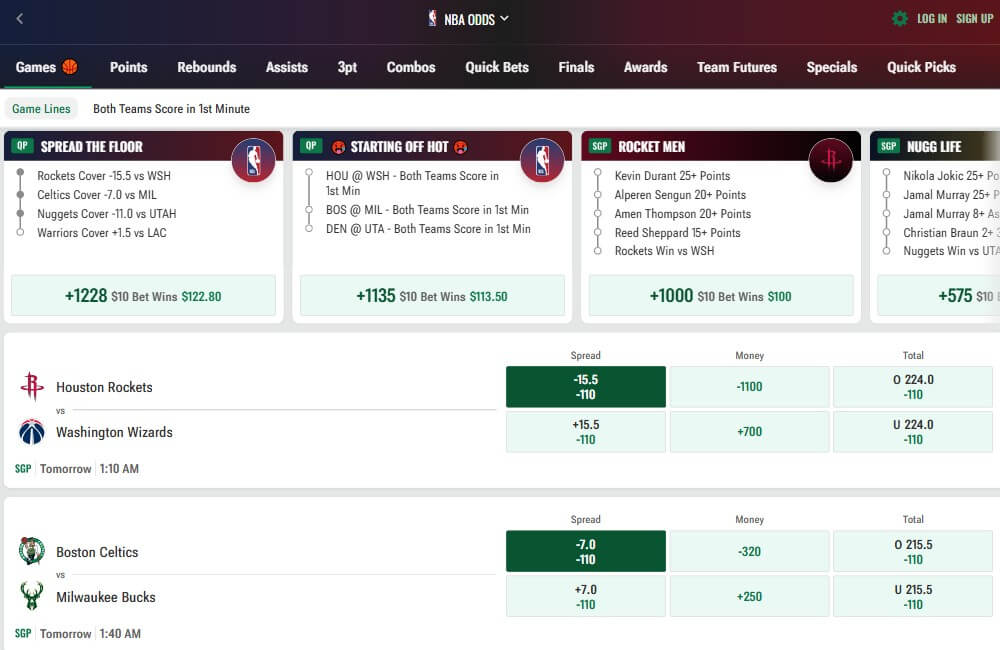 caesars betting nba markets sgp props boosts bet sports