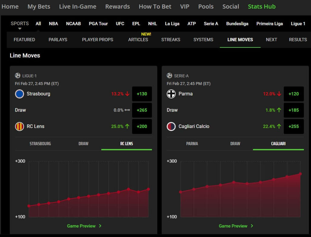 draftkings stats hub betting tool feature sports bet