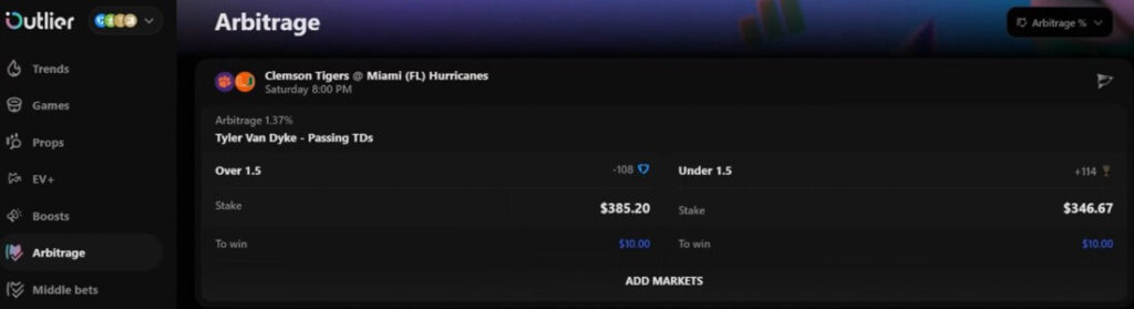 outlier bet arbitrage betting tool software usa