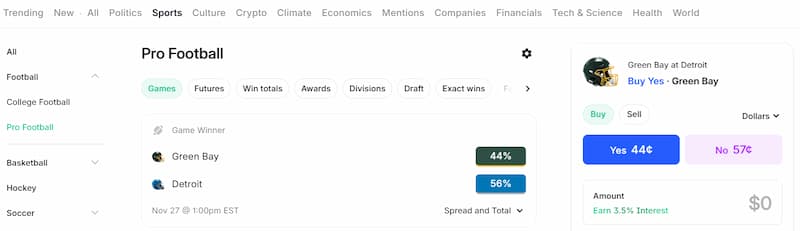 Kalshi dashboard pro football