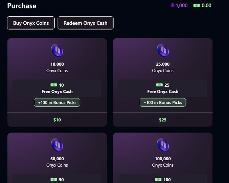 Onyx Odds Virtual Currency