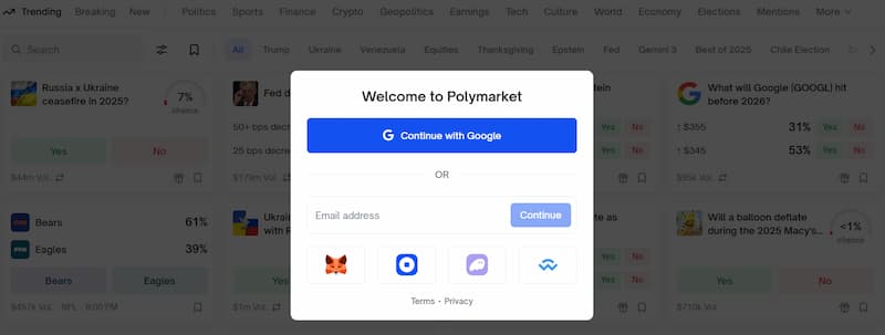 Polymarket sign up process