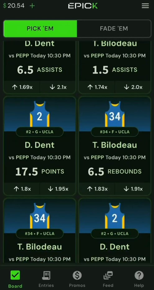 epick fantasy picks fade p2p peer to peer betting