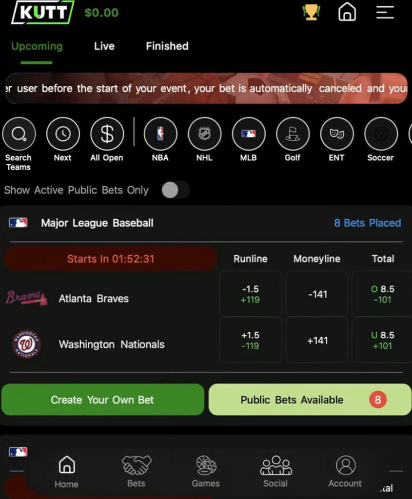 kutt social betting exchange platform p2p usa mobile