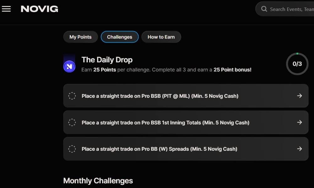 novig challenges daily monthly loyalty program novig points rewards tier bronze silver gold