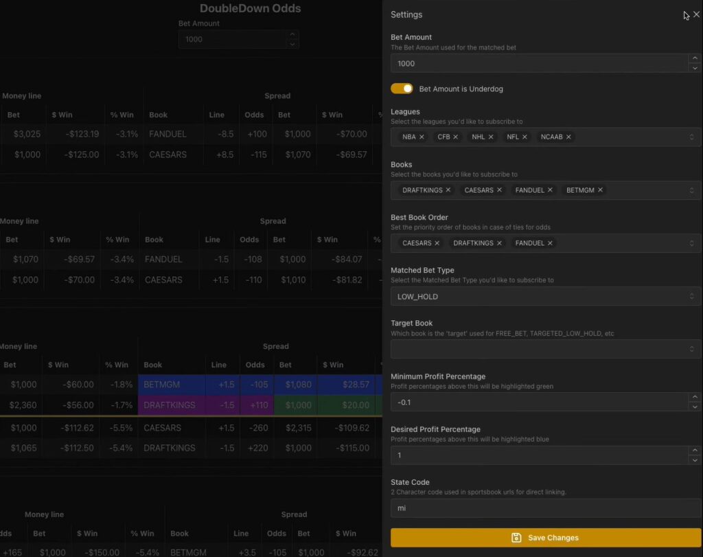 doubledown odds betting matched arbitrage low hold tool sports