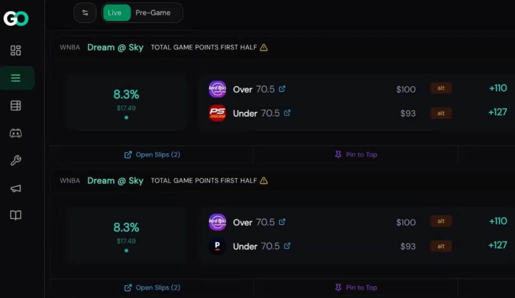 gambit odds live pregame arbitrage betting tool tracker value bet