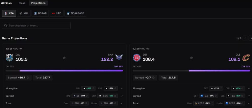 monster bet ai daily picks machine learning projections value line sports bets