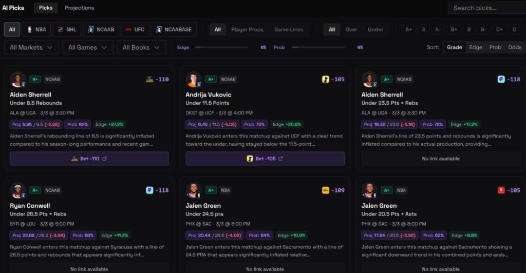 monster bet ai picks sports betting value wagers edge player props