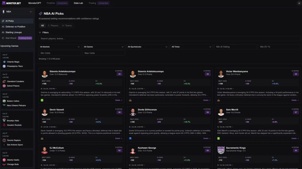 monster bet sports betting usa value ev ai props picks players