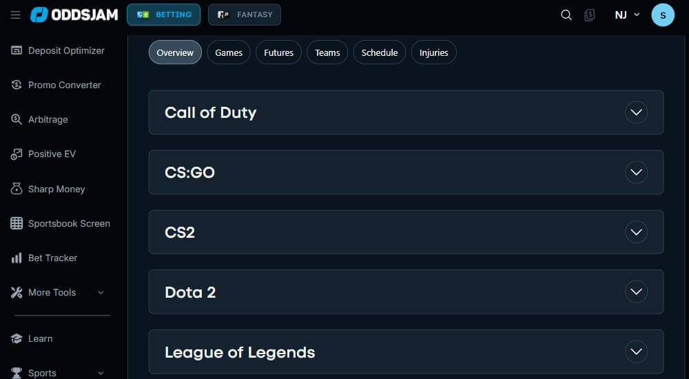 oddsjam esports betting tool ev arbitrage bonus conversion sharp odds tracker