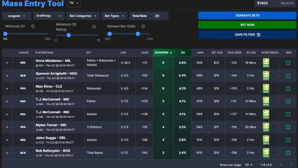 oddsshopper odds mass entry betting automatic strategy ev