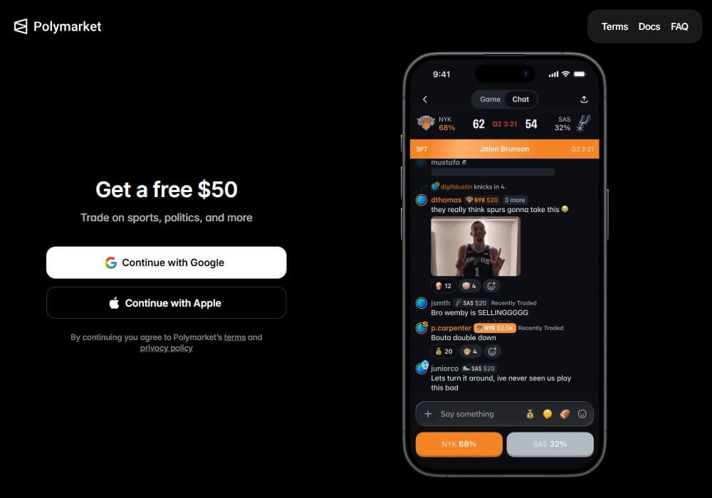 polymarket sign up welcome bonus $50 trading credit bonus prediction market