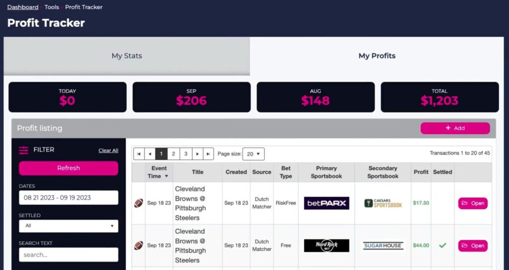 profitduel betting tool profit tracker bet log portfolio strategy