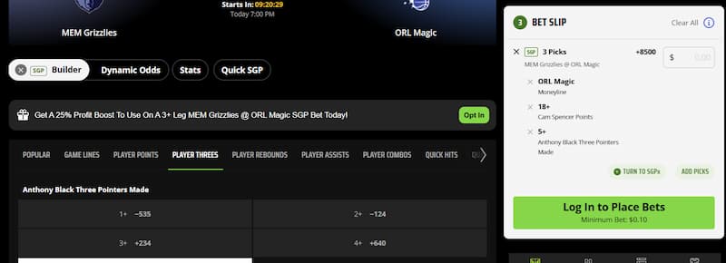 DraftKings SGP Builder