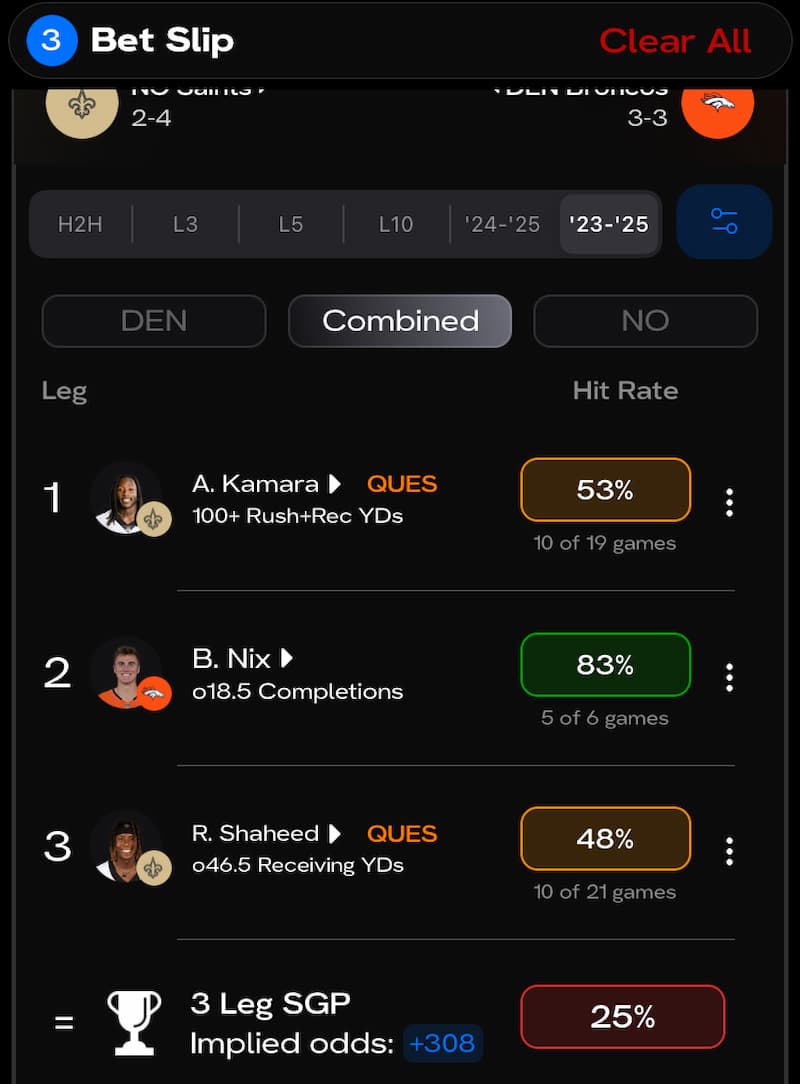 How the parlay bet generator on HOF Bets appears to users