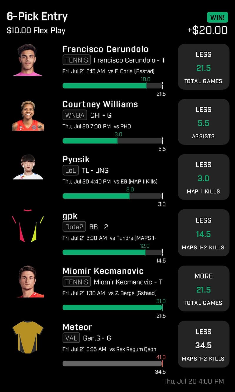 An example interface from the OddsJam parlay builder tool