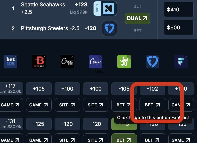 OddsJam Live One Click Bet