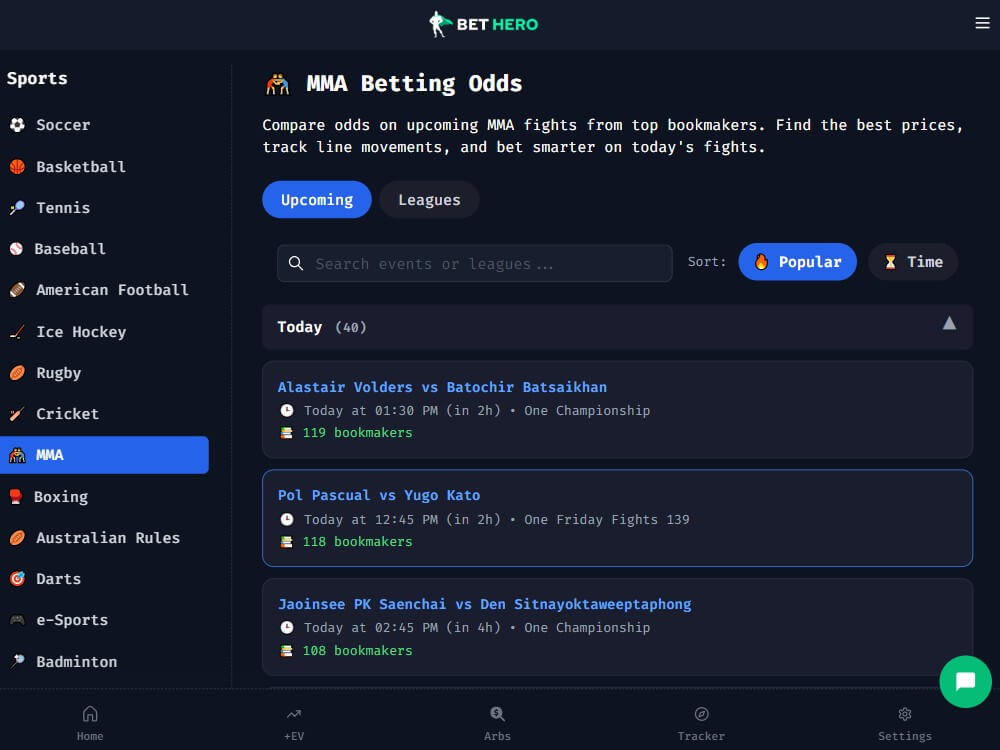 bet hero ufc betting tool odds scanner ev arbitrage tracker