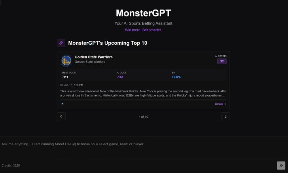 monster bet monstergpt middles betting arbitrage data lab ev analytics