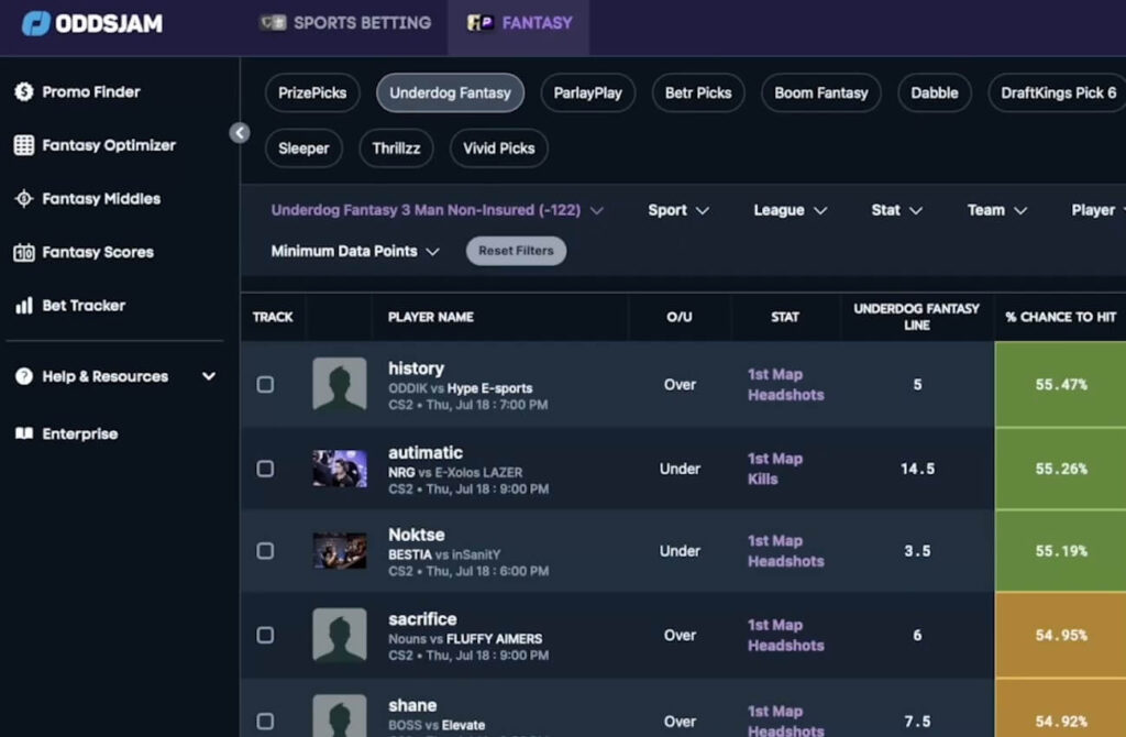 oddsjam outlier fantasy optimizer betting tool usa software