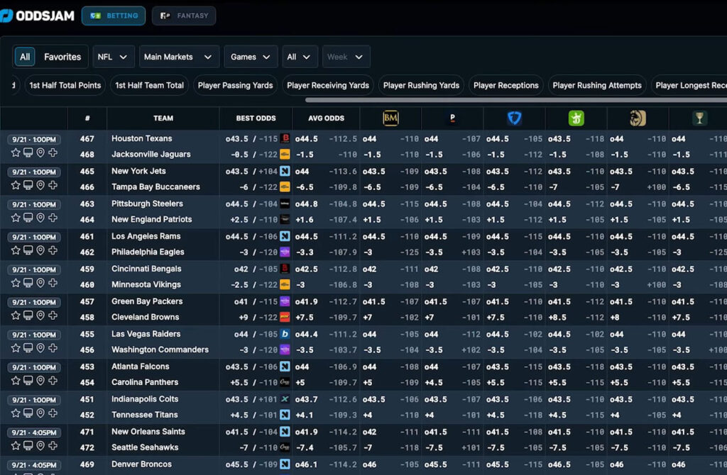 oddsjam outlier sports betting screen data odds price lines