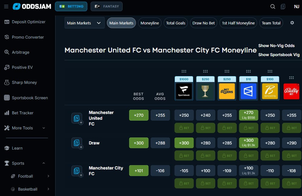 oddsjam sportsbook betting odds line shopping comparison tool software