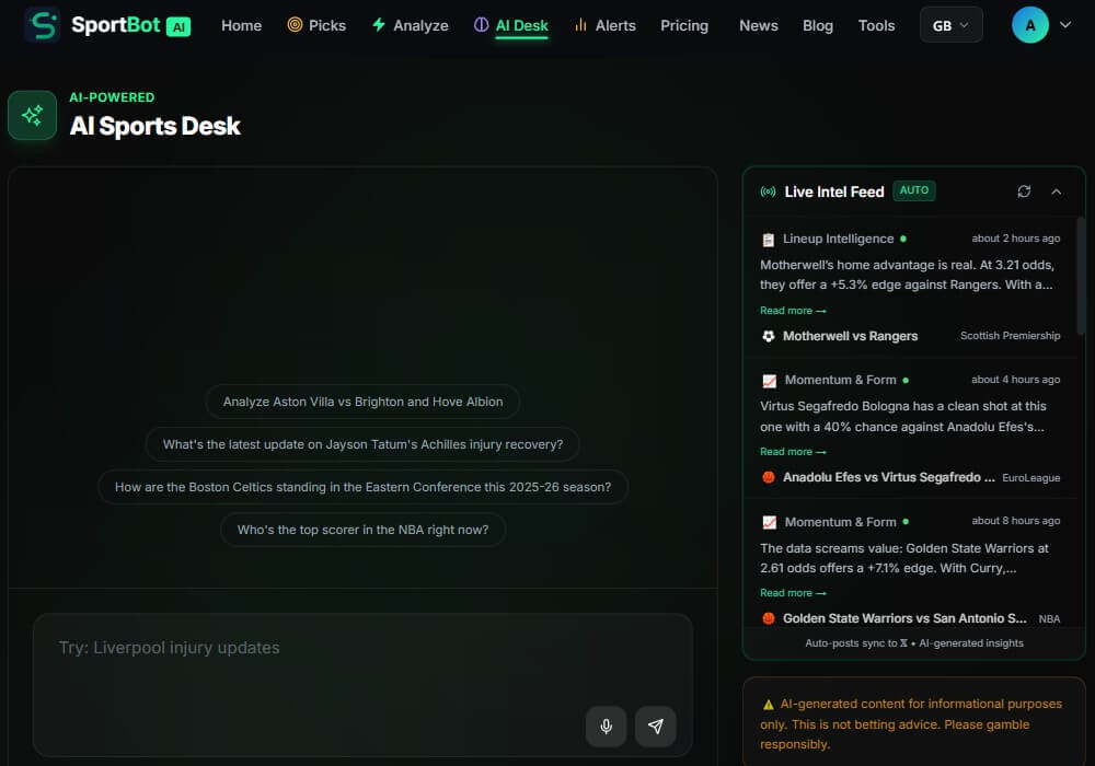 ai desk sportbot ai betting tool analysis metrics trends betting edge sports usa