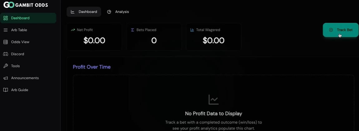 An example of the interface on the Gambit Odds bet tracking tool