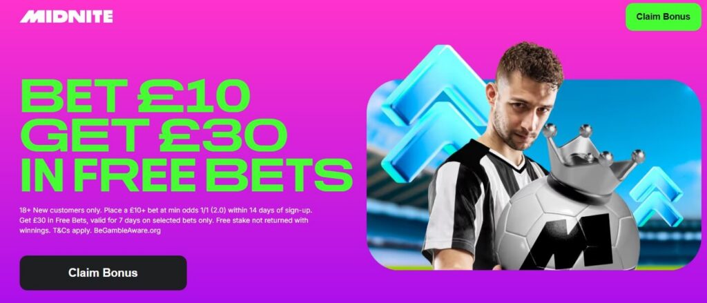 midnite betting welcome bonus free bets bookie uk