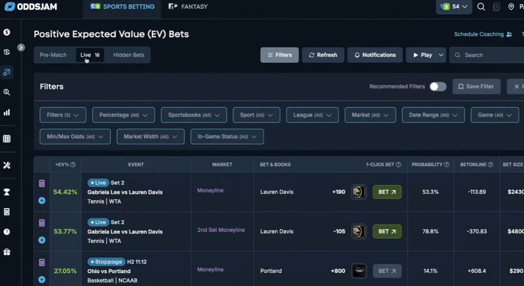oddsjam live betting microbet bet tracker ev arbitrage sports tool