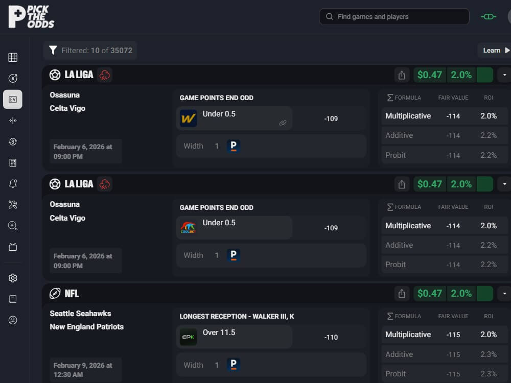 pick the odds pto bet tracker tool ev software bankroll