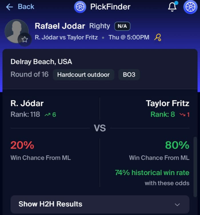 pickfinder betting tool player prop research analytics metrics