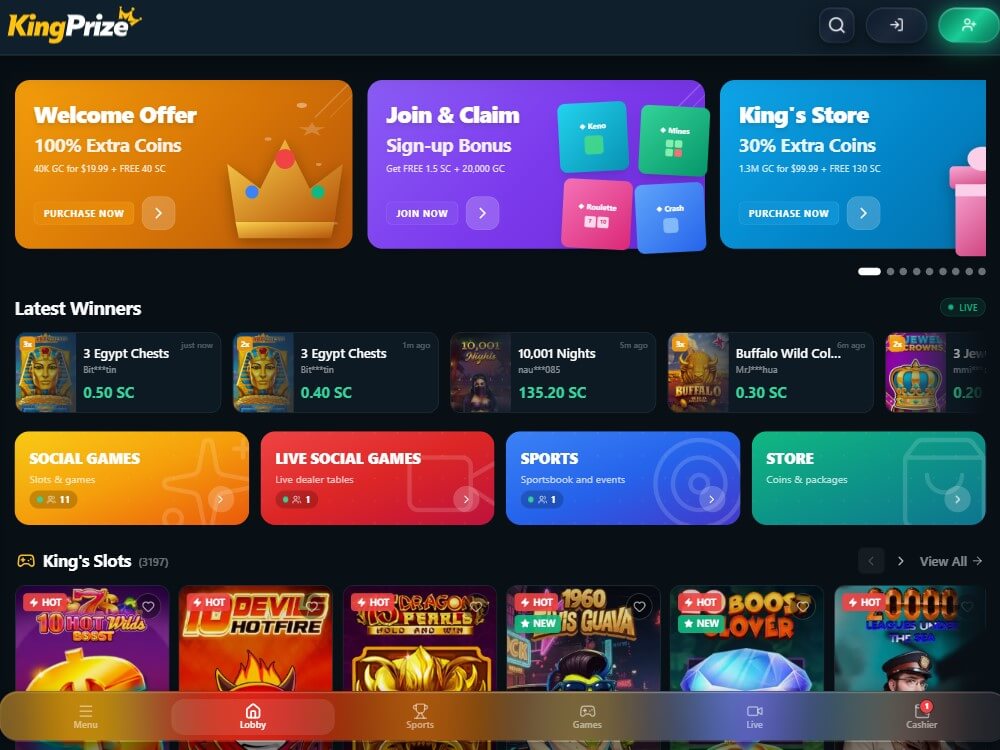 kingprize welcome bonus boost gold coins sweeps sports casino games