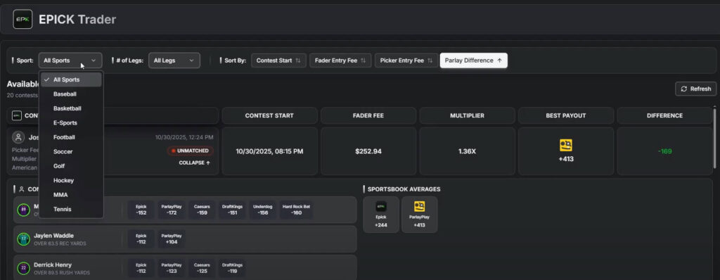 upside epick trader parlay optimizer dfs betting tool software