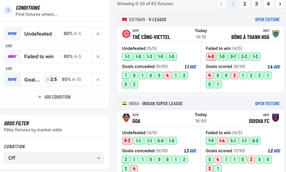 footymetrics fixture scout bet trend finder matches football betting