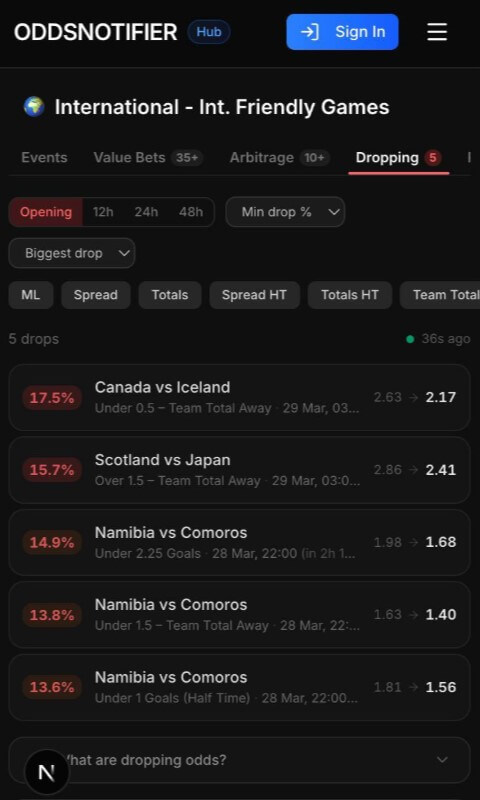oddsnotifier sharp sportsbooks value betting hub mobile