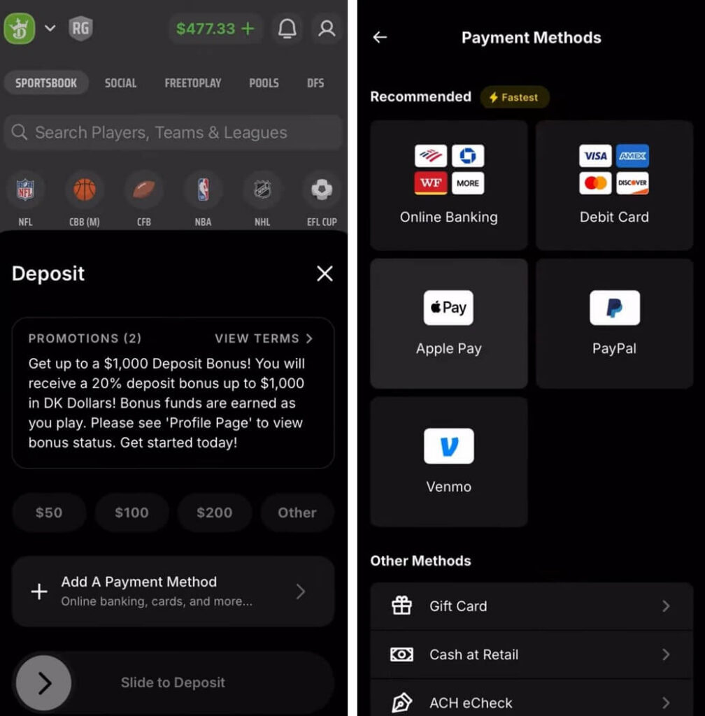 draftkings payment method minimum deposit 5 gift card venmo apple