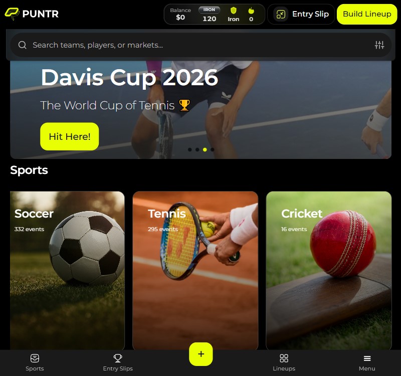 puntr us sports prediction skill based fantasy app contest player lineup entry