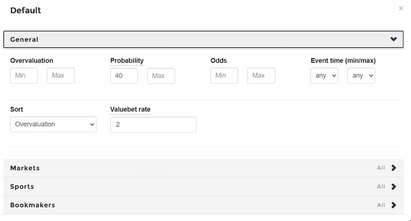 BreakingBet Filtering Options