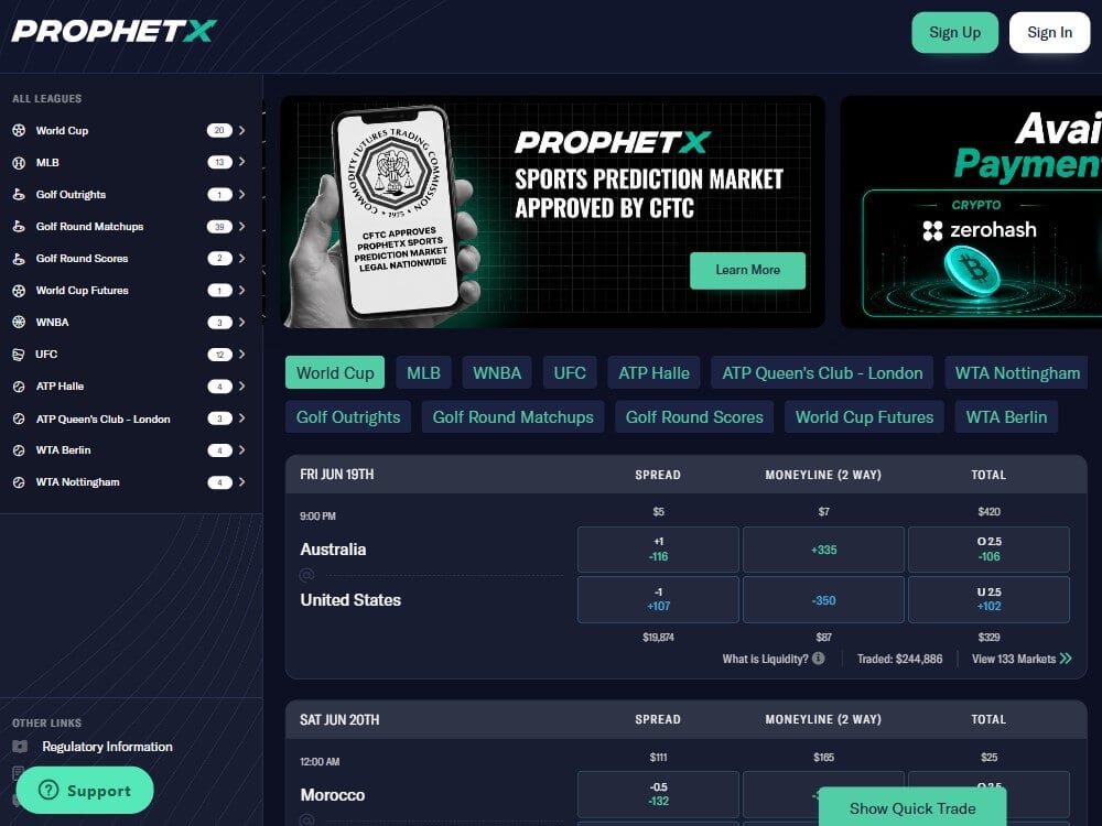prophetx prediction market sports review app betting usa trades parlays live