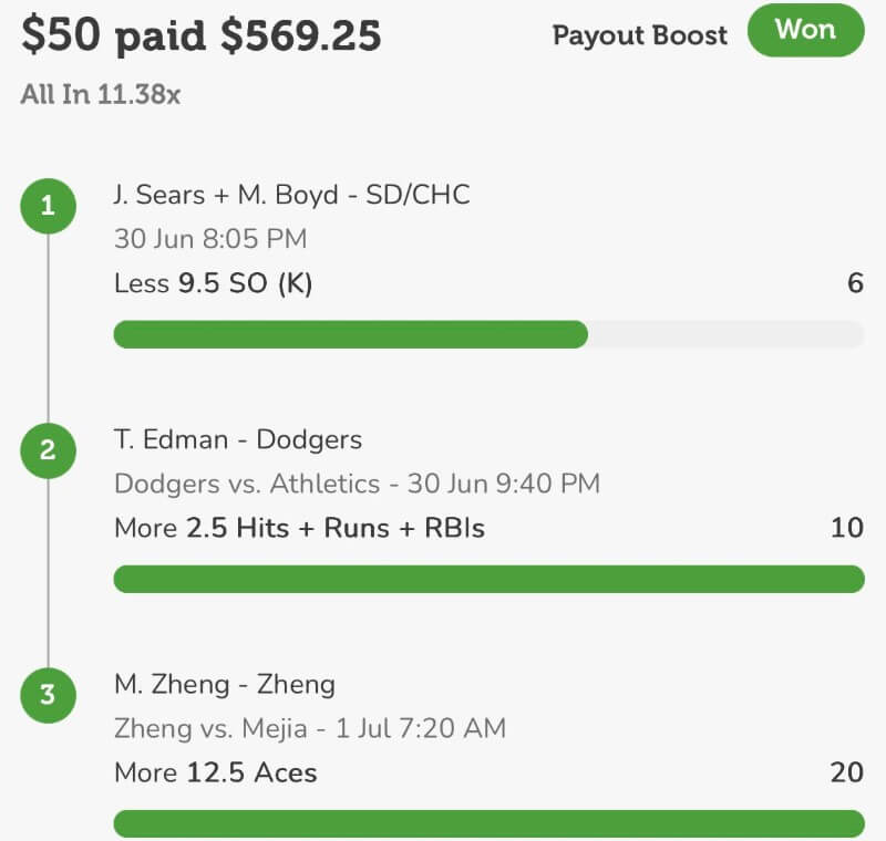 parlayplay parlay payout lineup slip player projections more less