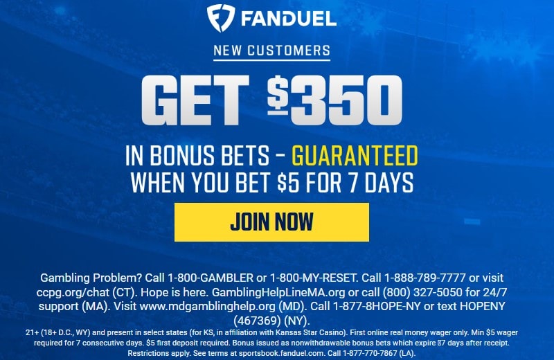 fanduel bet 5 get 350 bet resets 7 days welcome bonus sign up