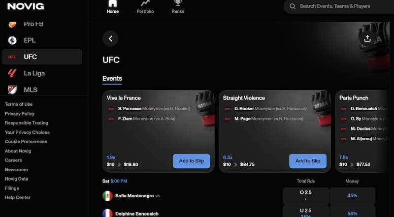 Novig UFC Markets